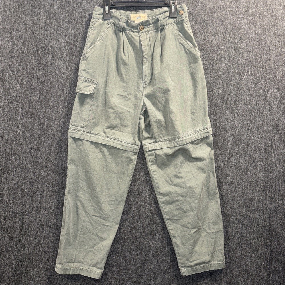 Travel Smith Women Petite 4P Convertible Cargo Pants Green Zip Off Legs Utility